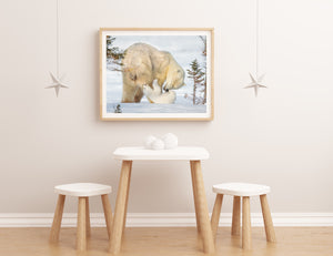 Baby Polar Bear Playing with Mom Photo
